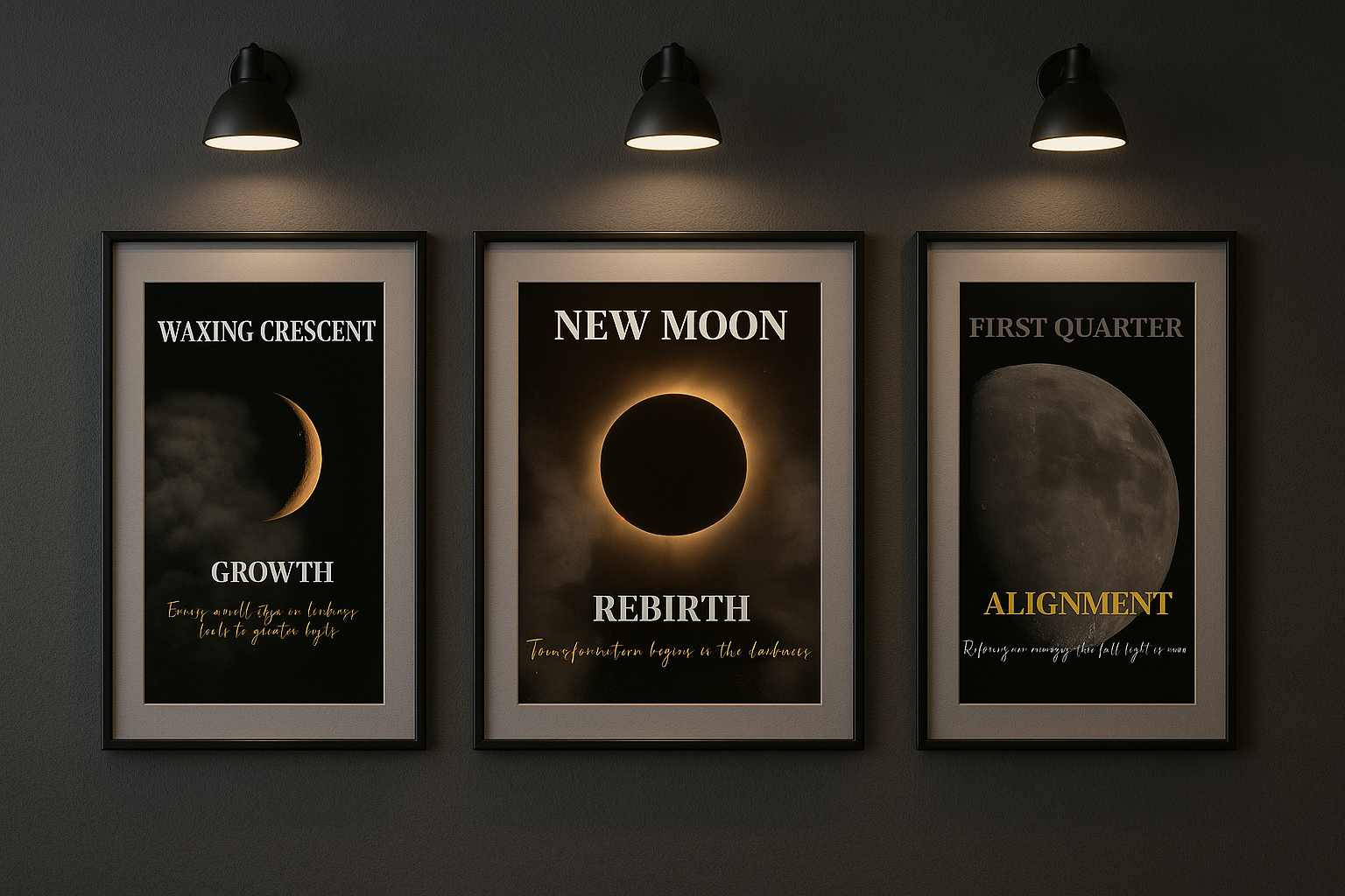 Shadow Moon Phase Bundle – 8 Dark Lunar Posters + Anatolian Ritual Guide | Printable Spiritual Decor PDF