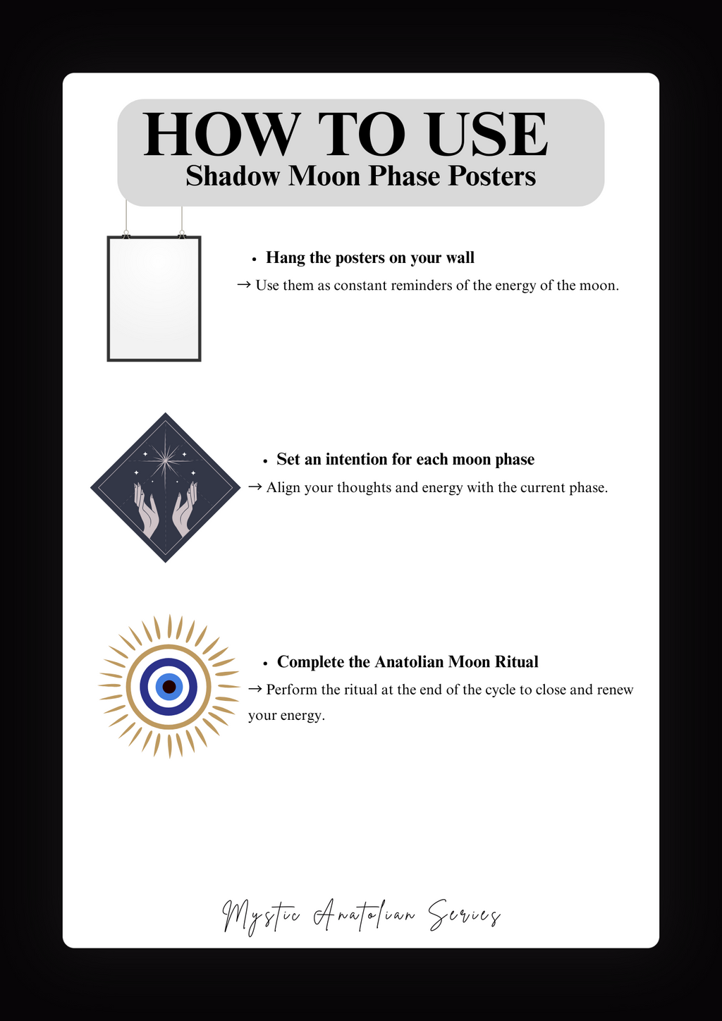 Shadow Moon Phase Bundle – 8 Dark Lunar Posters + Anatolian Ritual Guide | Printable Spiritual Decor PDF