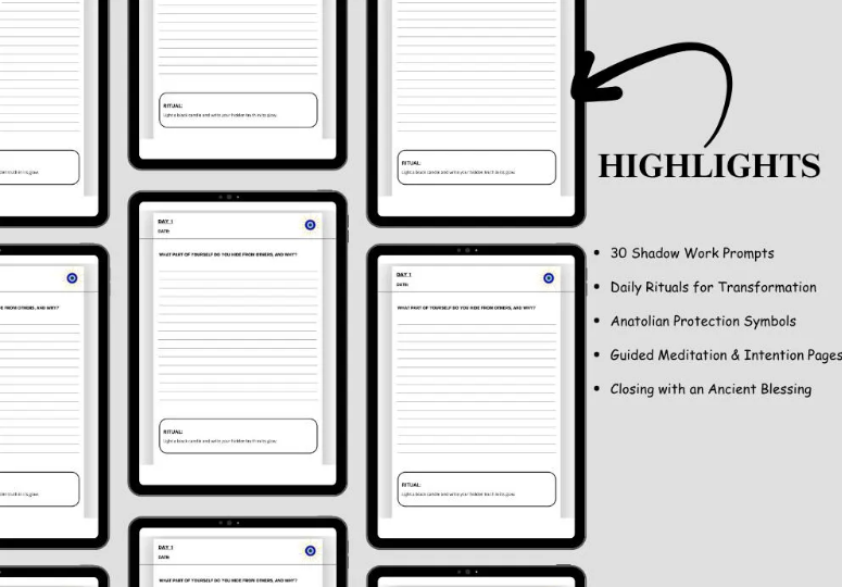 Shadow Work Journal – 30 Day Guided Prompts and Rituals | Printable Self-Discovery and Healing PDF | Spiritual Shadow Work Workbook
