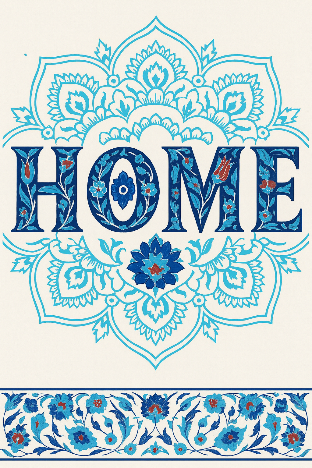 Blue Iznik Tile Wall Art Set of 3 | Turkish Ceramic HOME Print | Islamic Geometric Pattern Poster | Boho Living Room Decor