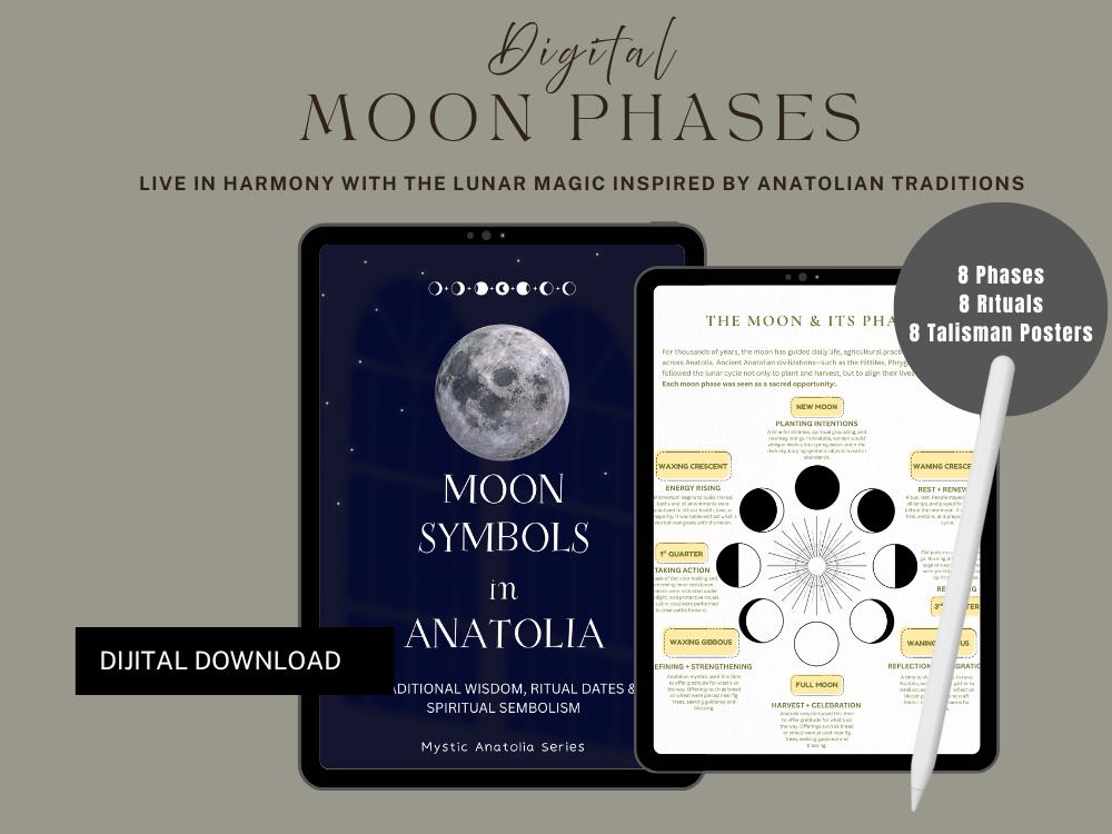 Moon Phase Manifestation Printable Set – Anatolian Moon Symbols & Ritual Kit | Spiritual Intention Setting PDF Download