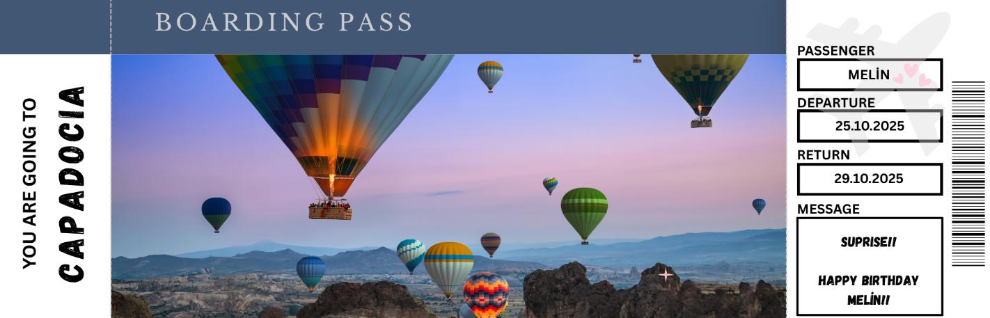 Editable Surprise Travel Ticket – Printable Boarding Pass Gift for Turkey (Istanbul, Cappadocia, Antalya, Ankara) – Instant PDF Download