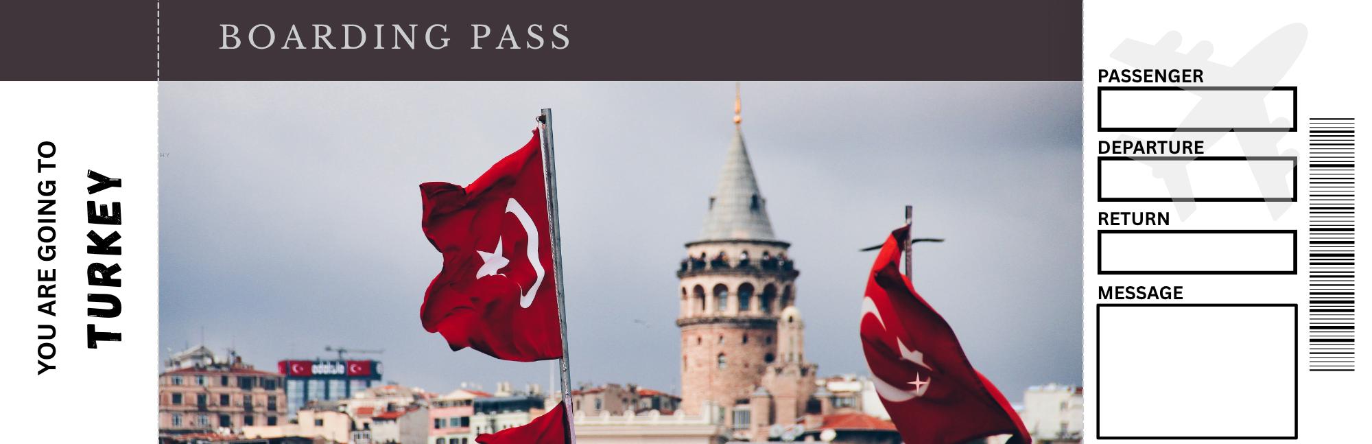 Editable Surprise Travel Ticket – Printable Boarding Pass Gift for Turkey (Istanbul, Cappadocia, Antalya, Ankara) – Instant PDF Download